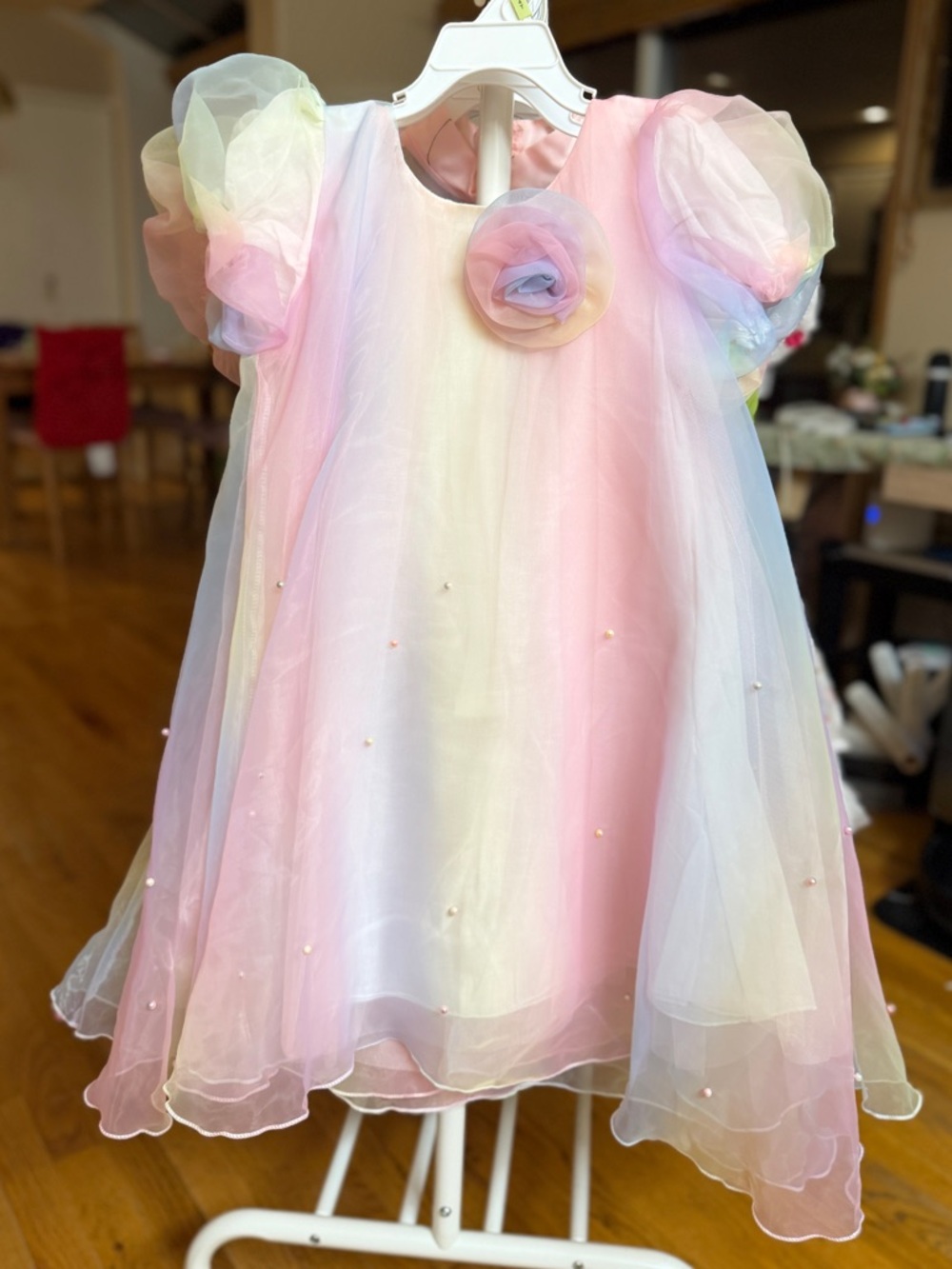 Pastel Pink & Lavender Tulle Dress with Flower Accent 6-7T